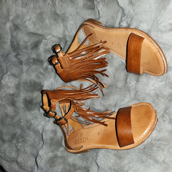 Santo Calzature. Roma S. 38 Fringe Brown Leather Bohemian Gladiator Sandals - Picture 3 of 8